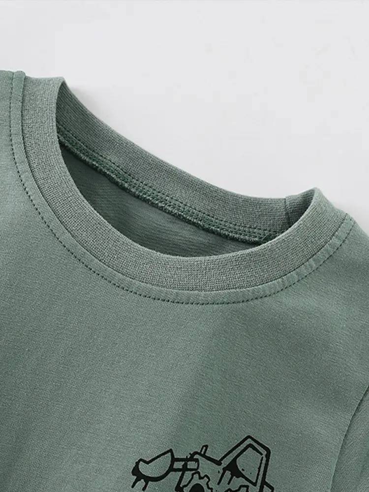 Malwee Boys Green Moto Graphic T-Shirt Round Neck Summer Casual