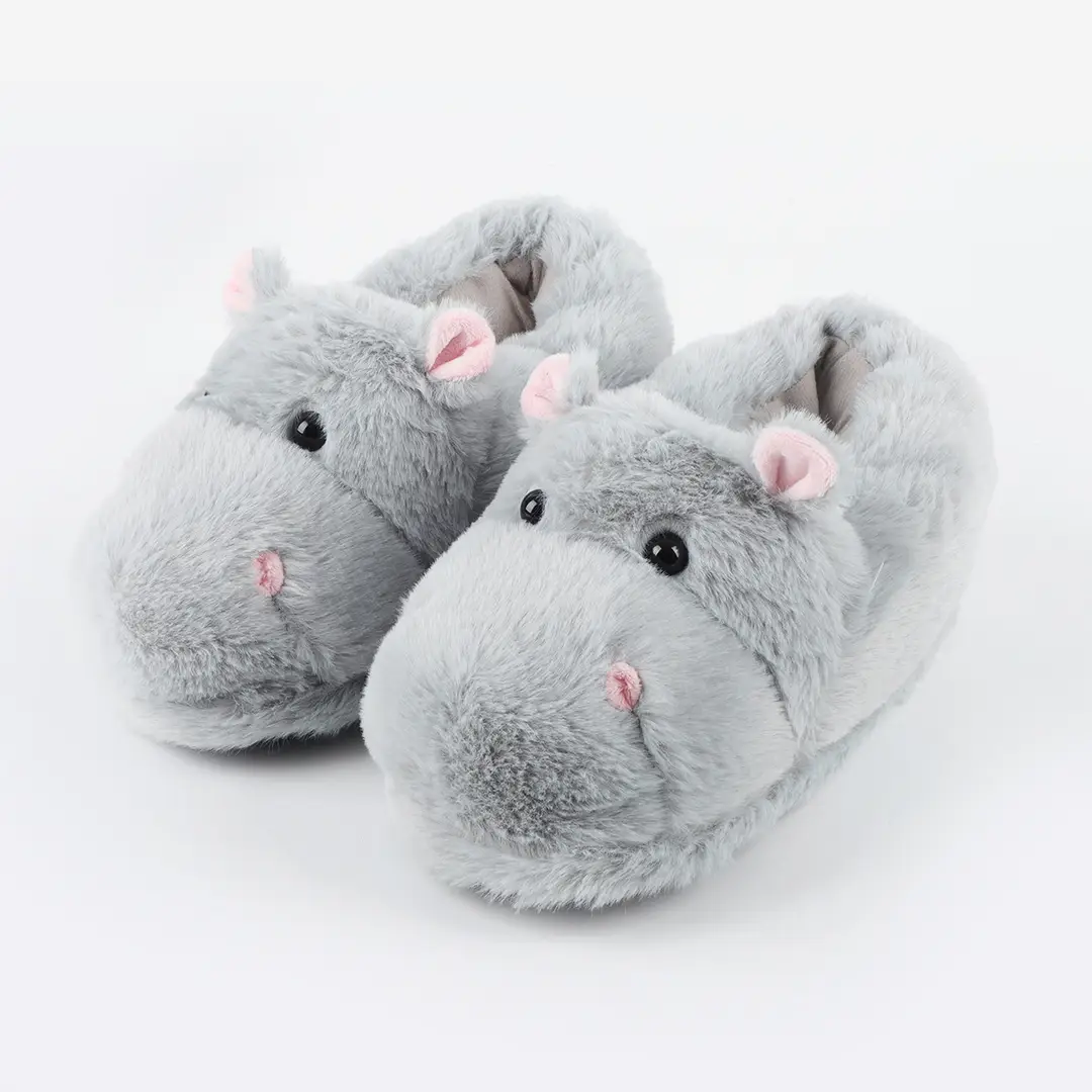 Cotton Slippers for Men and Women Winter Comfortable Plush Warm Non-Slip All-Heel Ugly Cute Cute Hippo Couple's Home Shoes - Image 2