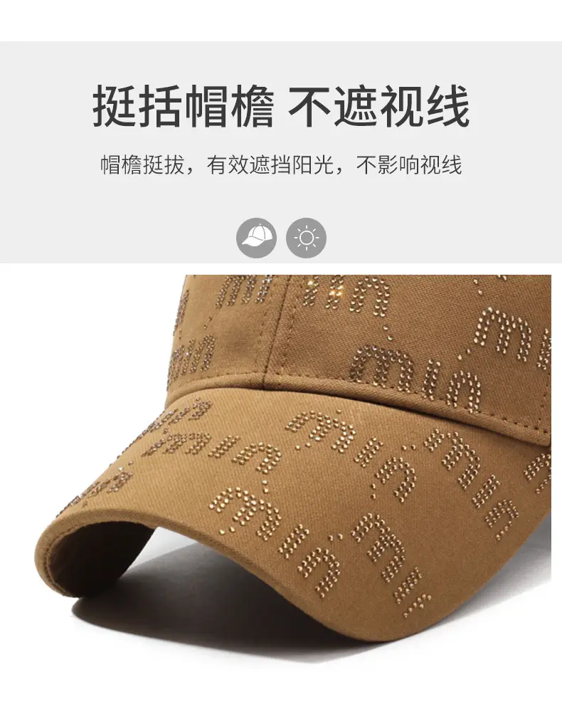 Women Black Rhinestone Baseball Cap All Season — feature 2