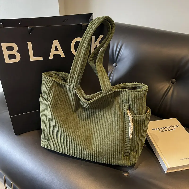 Green Fleece Shoulder Bag Women's Trendy Shopping Tote - Image 5
