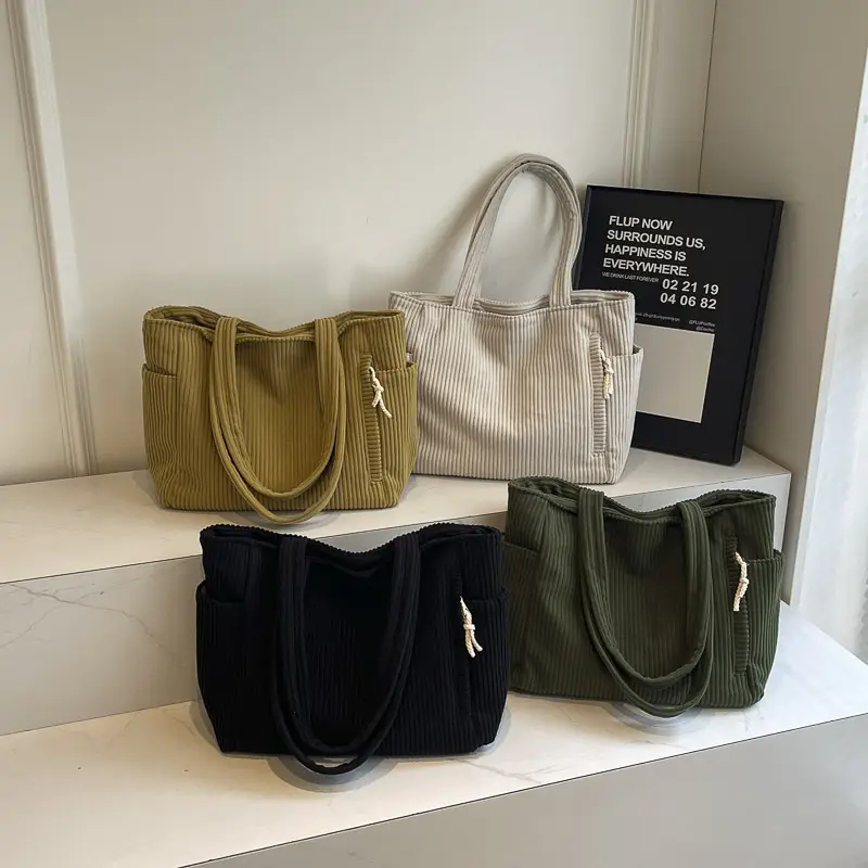 Green Fleece Shoulder Bag Women's Trendy Shopping Tote - Image 6