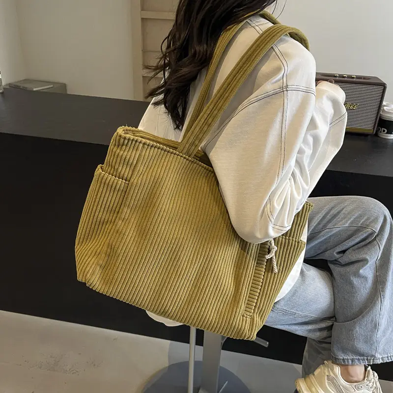 Green Fleece Shoulder Bag Women's Trendy Shopping Tote - Image 7