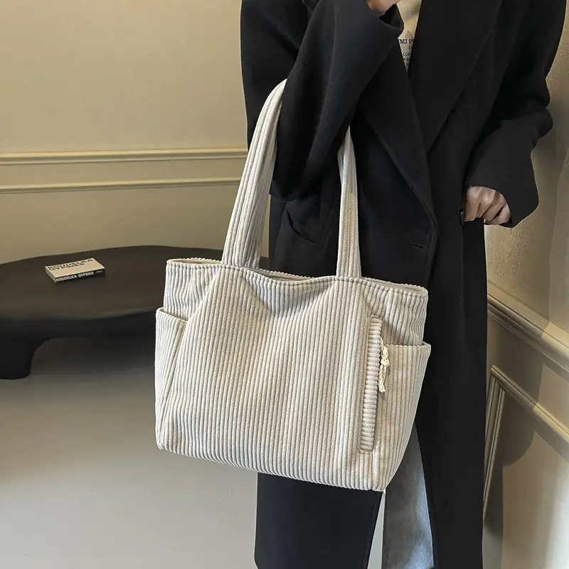 Green Fleece Shoulder Bag Women's Trendy Shopping Tote - Image 8
