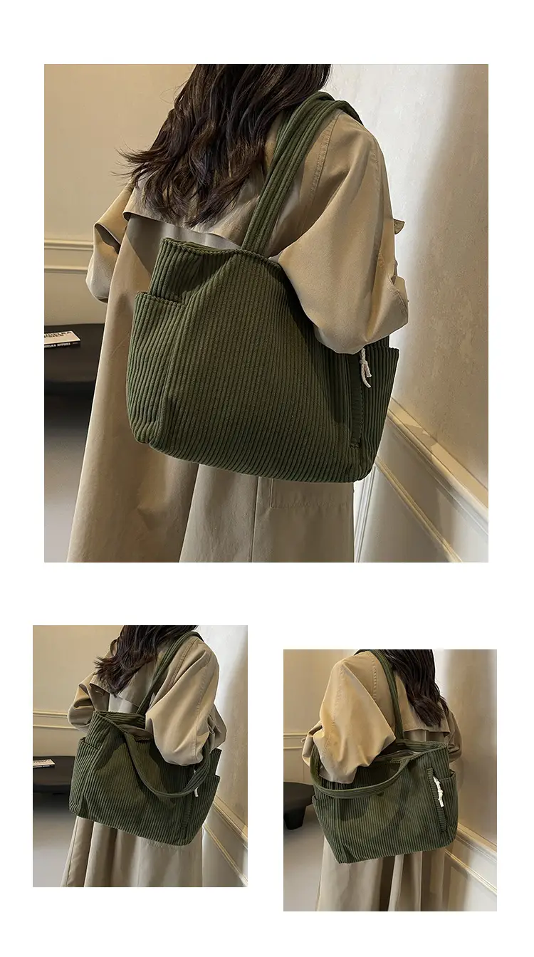 Green Fleece Shoulder Bag Women's Trendy Shopping Tote — feature 10
