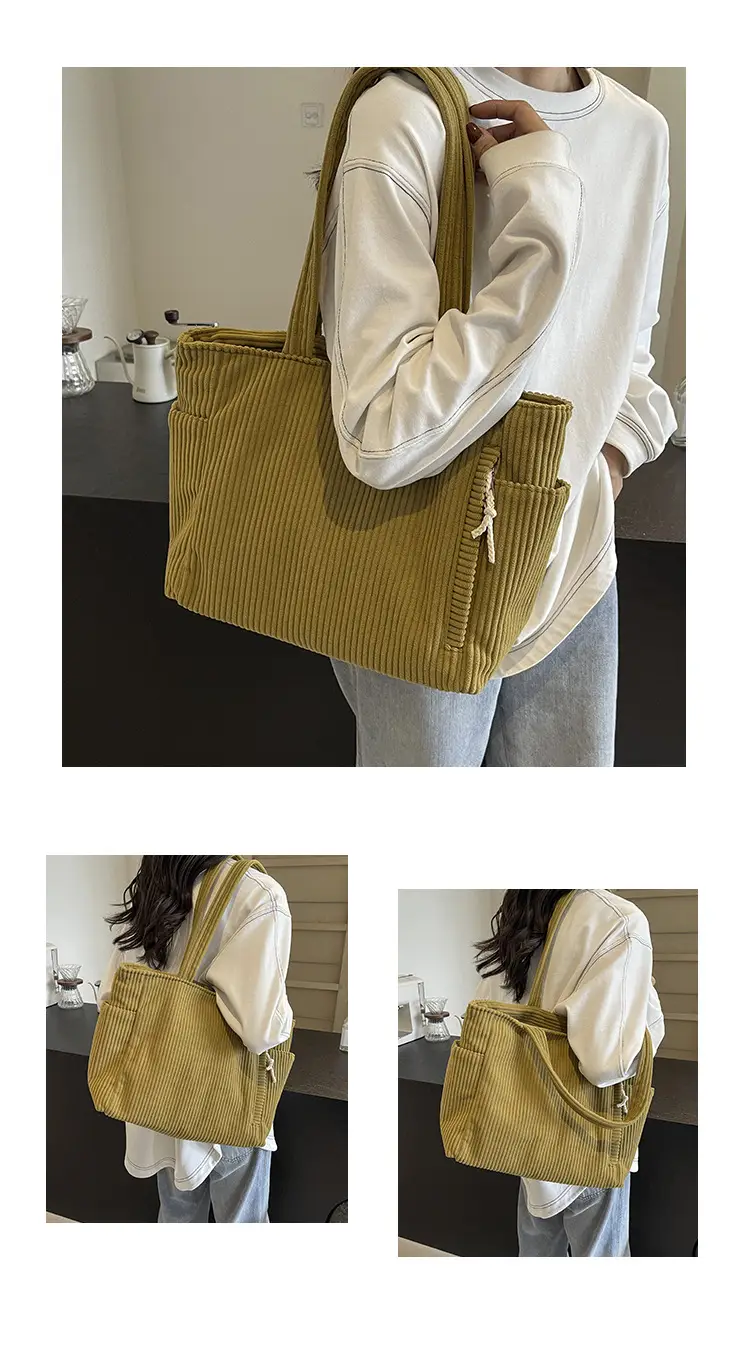 Green Fleece Shoulder Bag Women's Trendy Shopping Tote — feature 13