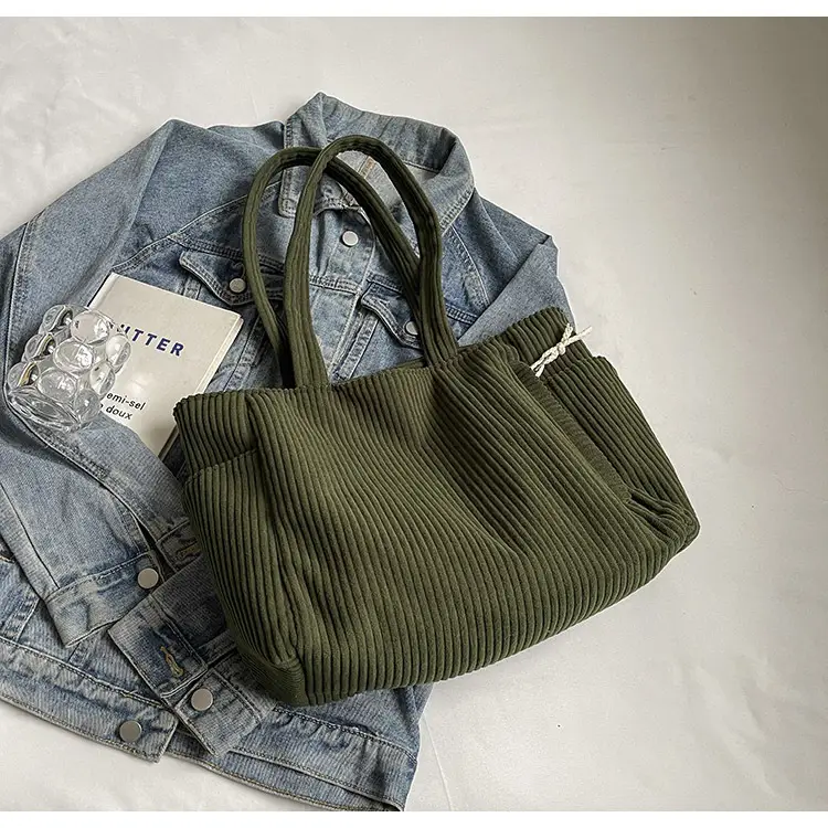 Green Fleece Shoulder Bag Women's Trendy Shopping Tote — feature 15