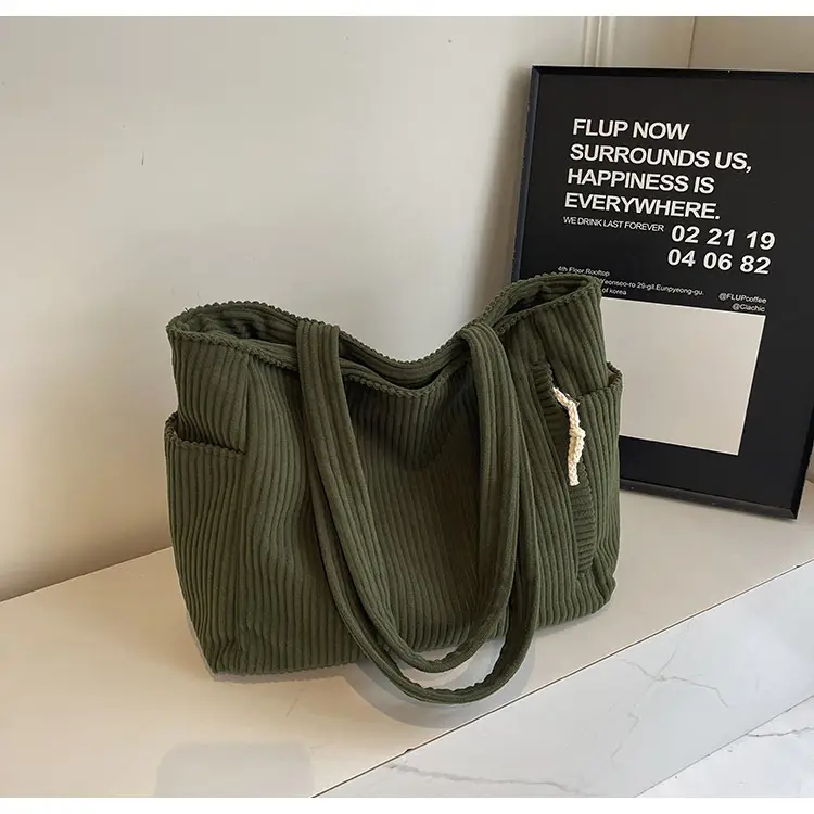Green Fleece Shoulder Bag Women's Trendy Shopping Tote — feature 20
