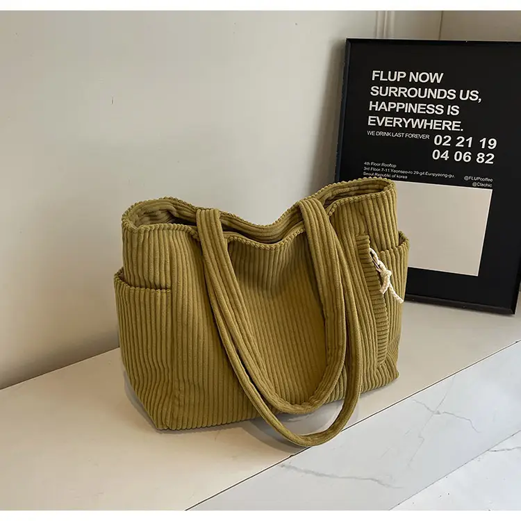 Green Fleece Shoulder Bag Women's Trendy Shopping Tote — feature 22