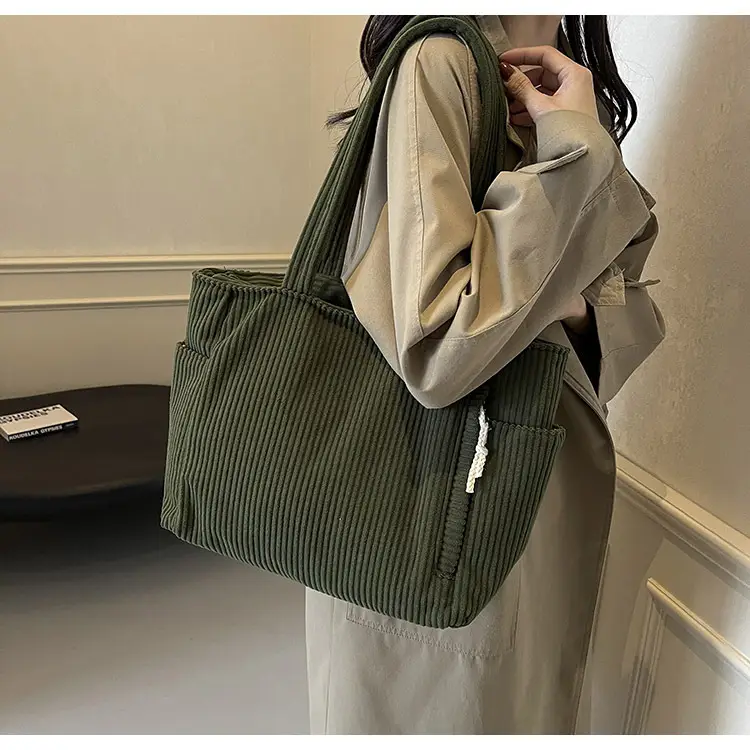 Green Fleece Shoulder Bag Women's Trendy Shopping Tote — feature 26