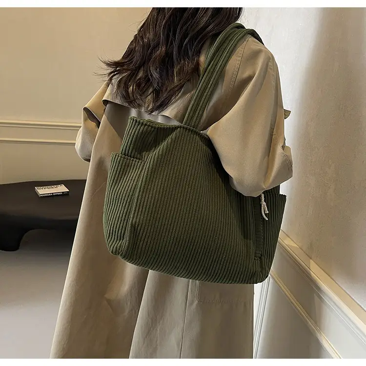 Green Fleece Shoulder Bag Women's Trendy Shopping Tote — feature 27