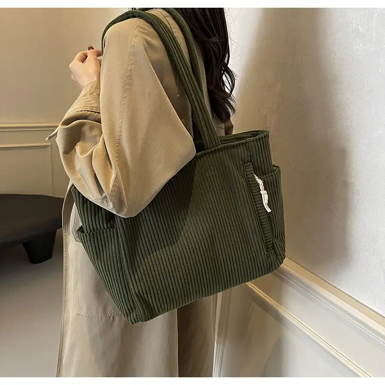 Green Fleece Shoulder Bag Women's Trendy Shopping Tote — feature 28