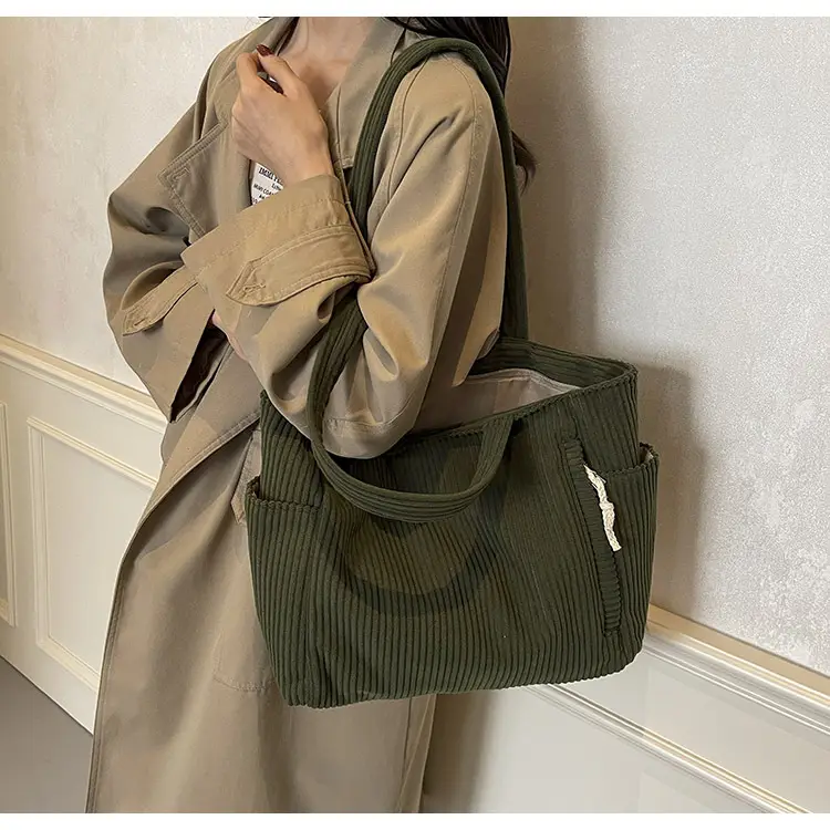 Green Fleece Shoulder Bag Women's Trendy Shopping Tote — feature 29