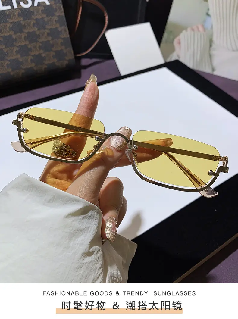 Square Narrow Frame Metal Sunglasses Brown Tinted β feature 1