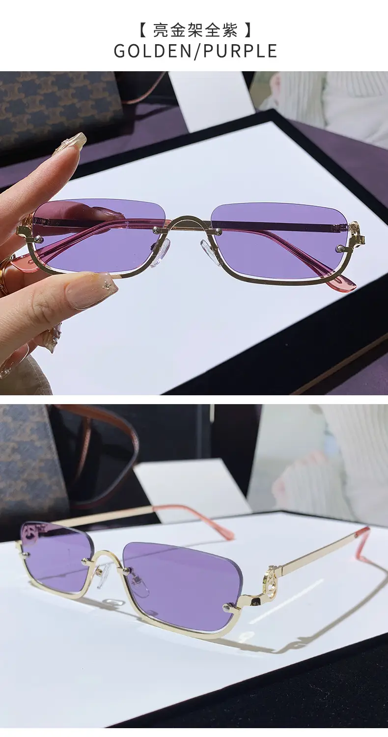 Square Narrow Frame Metal Sunglasses Brown Tinted β feature 10