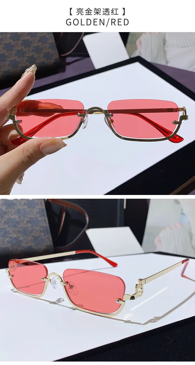 Square Narrow Frame Metal Sunglasses Brown Tinted β feature 11