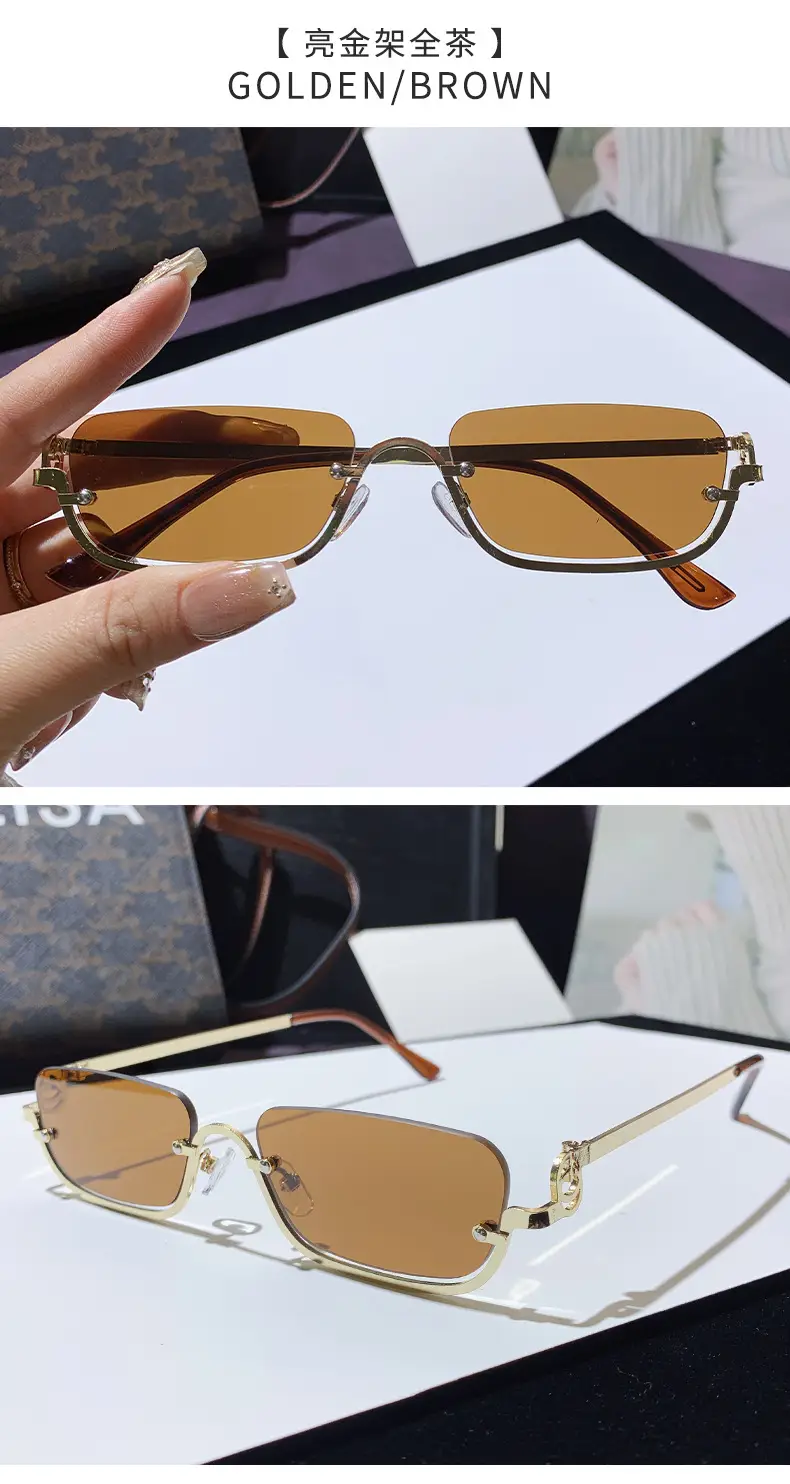 Square Narrow Frame Metal Sunglasses Brown Tinted β feature 12