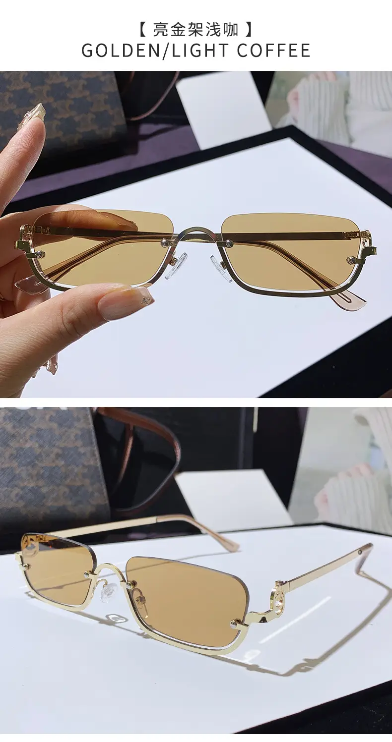 Square Narrow Frame Metal Sunglasses Brown Tinted β feature 14