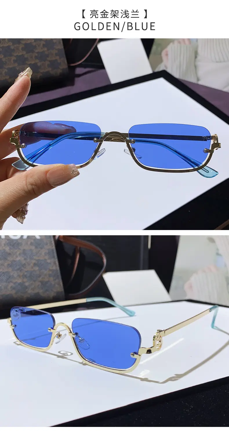 Square Narrow Frame Metal Sunglasses Brown Tinted β feature 15