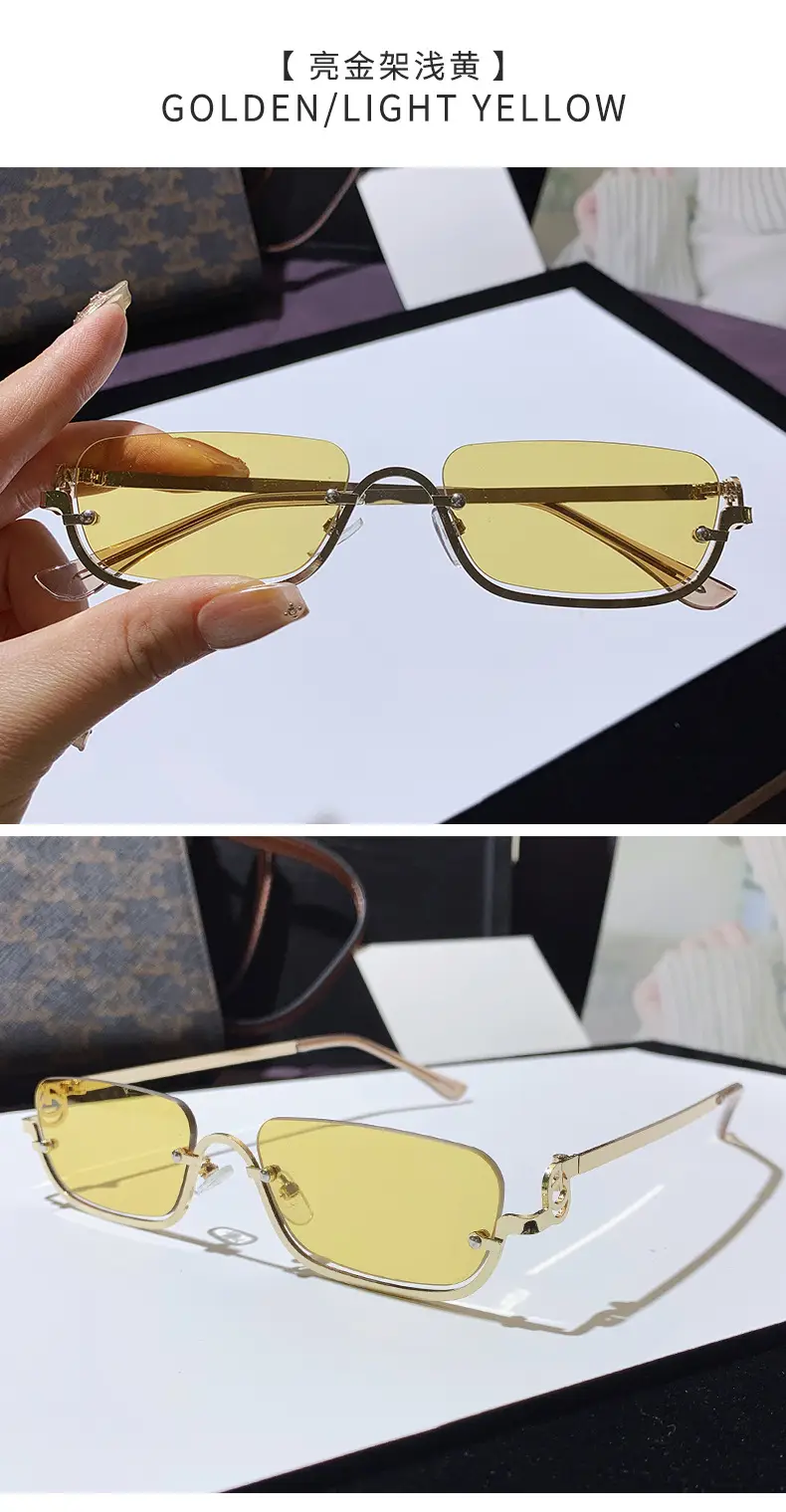 Square Narrow Frame Metal Sunglasses Brown Tinted β feature 16
