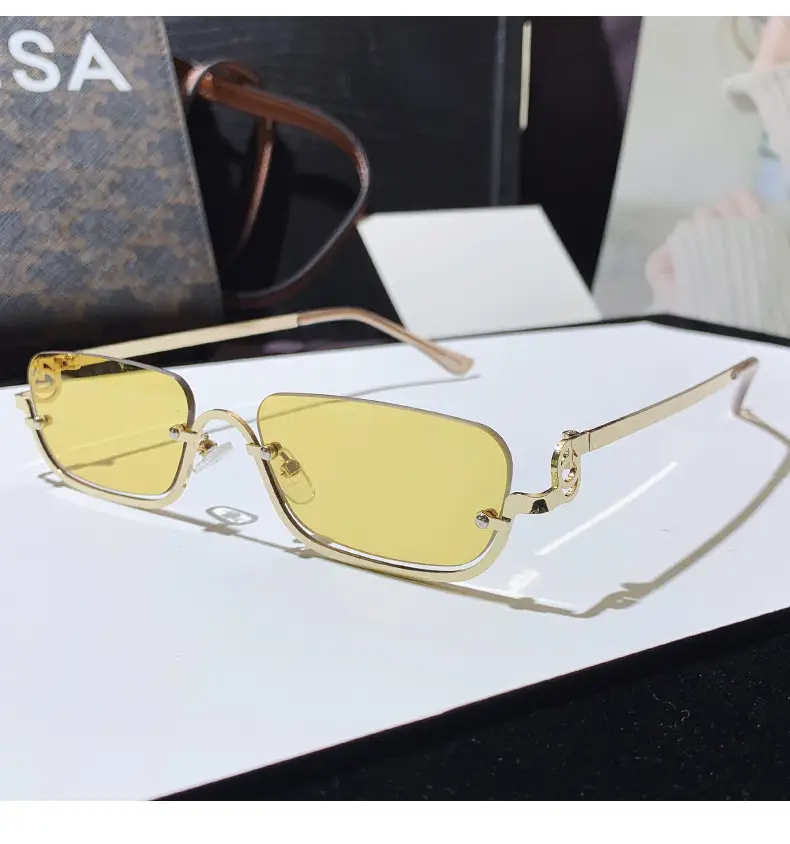 Square Narrow Frame Metal Sunglasses Brown Tinted β feature 3