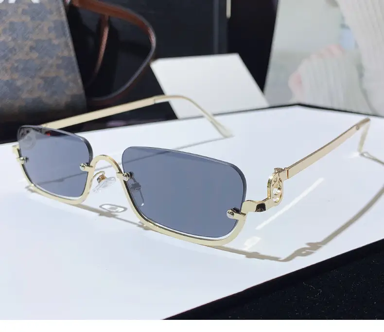 Square Narrow Frame Metal Sunglasses Brown Tinted β feature 9