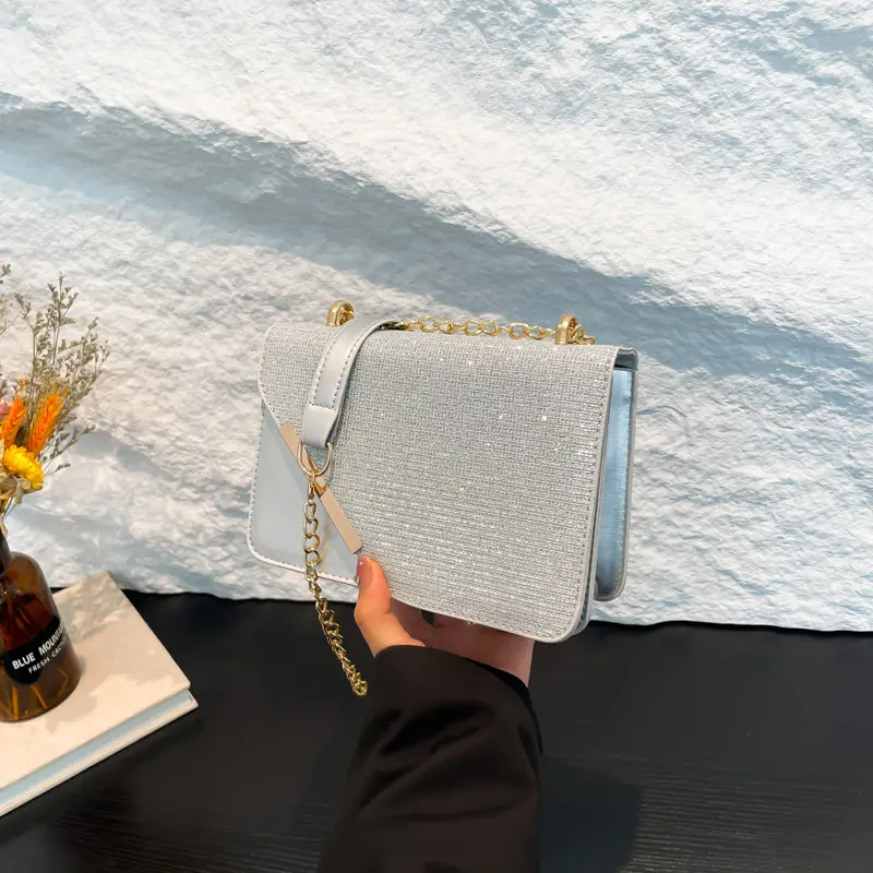 Light Grey Chain Crossbody Bag for Women