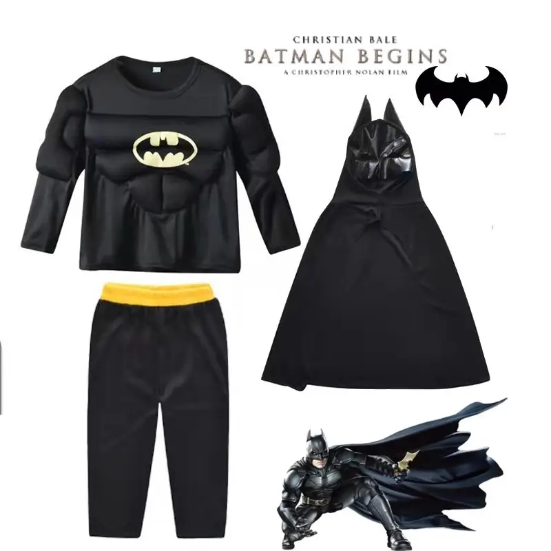 Halloween cospaly Costume Kids Captain America Spiderman Batman Superman Split Muscle Clothes - Image 3