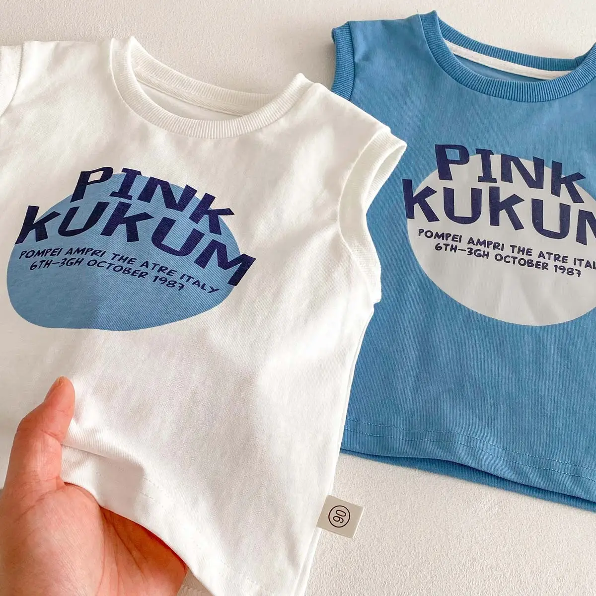 Boys Sleeveless T-Shirt Pink Blue Letter Print - Image 5