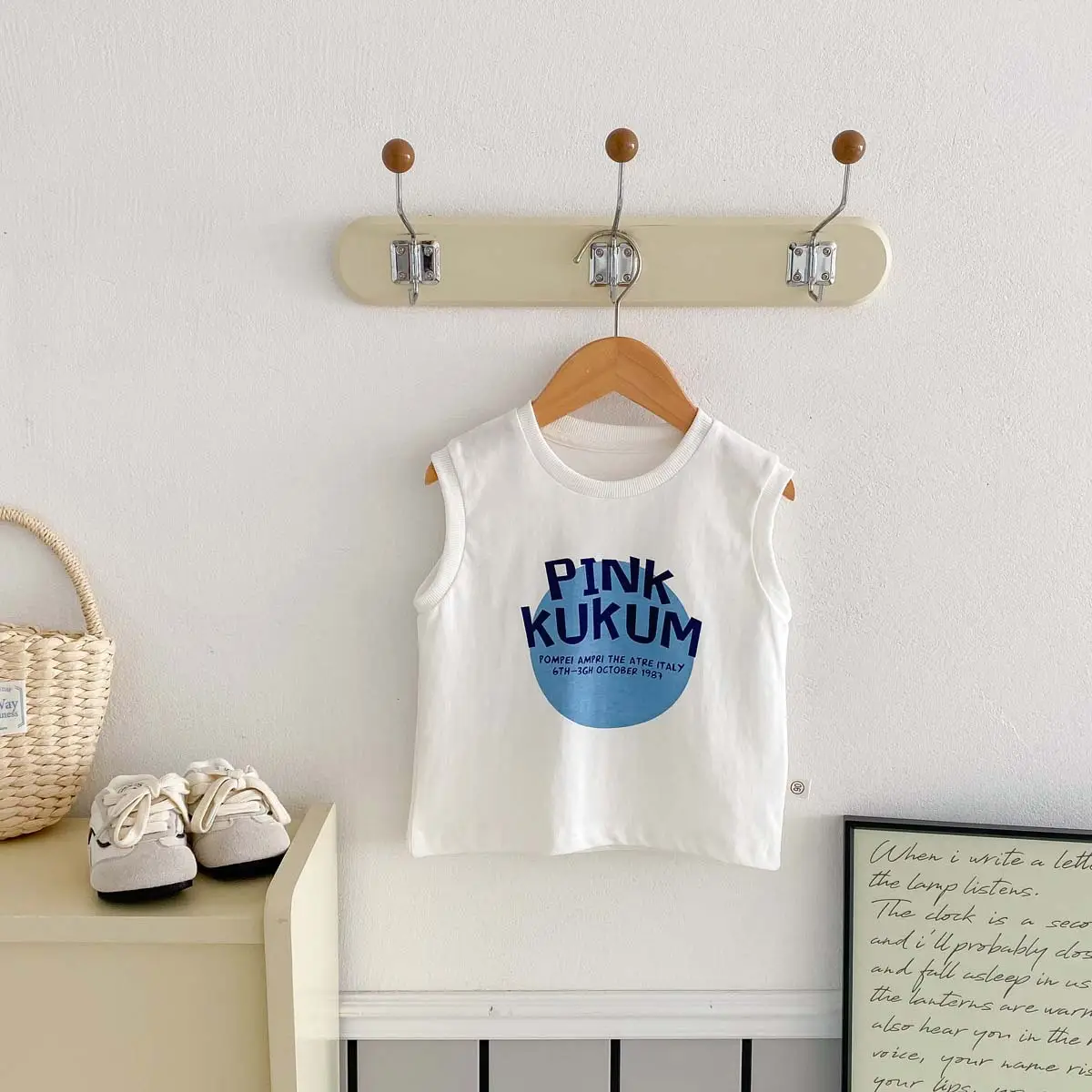 Boys Sleeveless T-Shirt Pink Blue Letter Print - Image 6