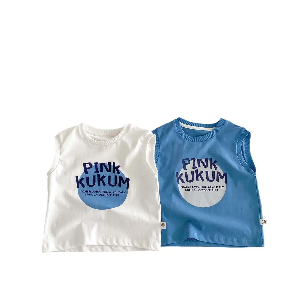Boys Sleeveless T-Shirt Pink Blue Letter Print - Image 7