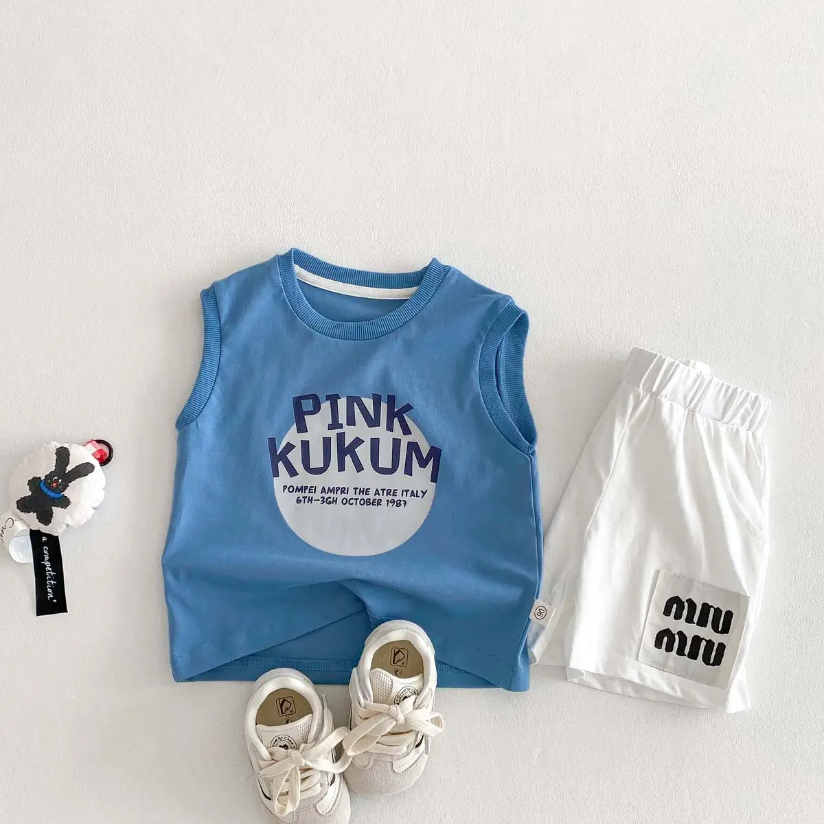 Boys Sleeveless T-Shirt Pink Blue Letter Print — feature 10