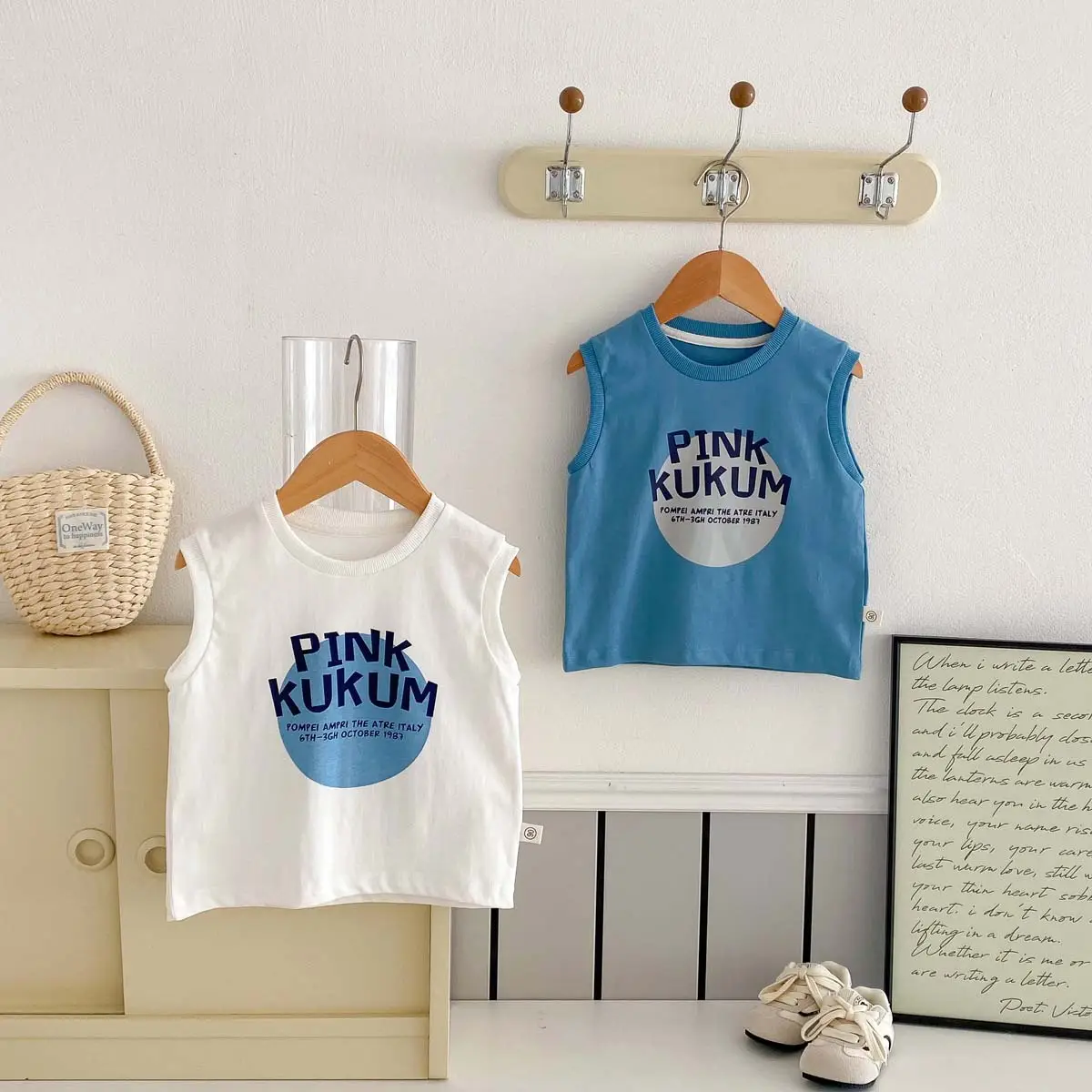 Boys Sleeveless T-Shirt Pink Blue Letter Print — feature 2