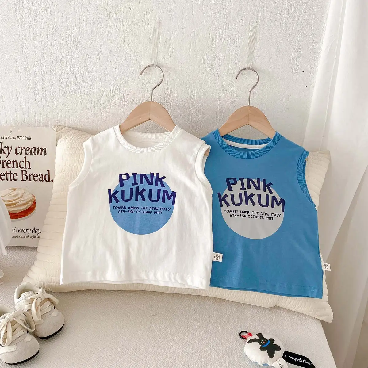Boys Sleeveless T-Shirt Pink Blue Letter Print — feature 8