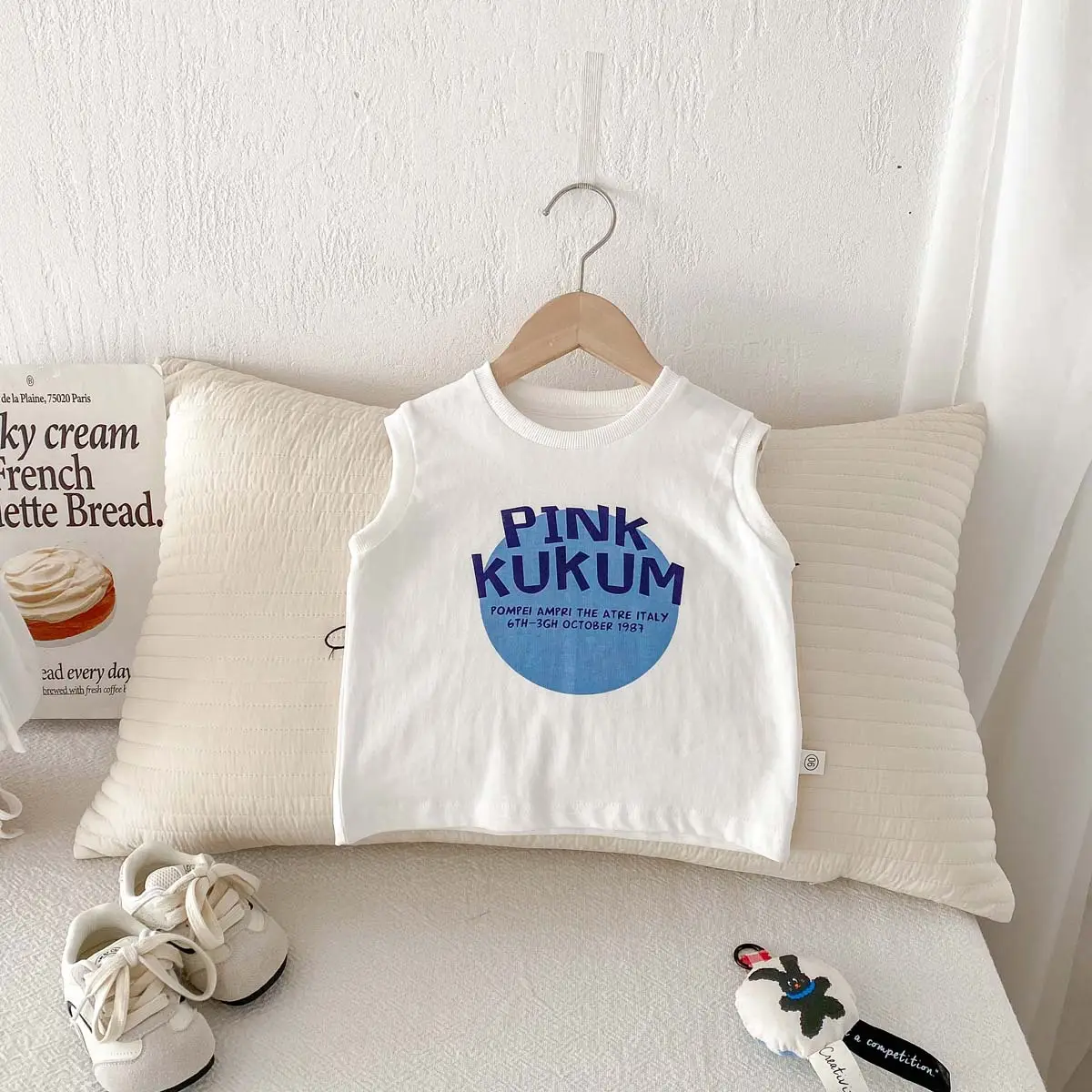 Boys Sleeveless T-Shirt Pink Blue Letter Print - Image 2