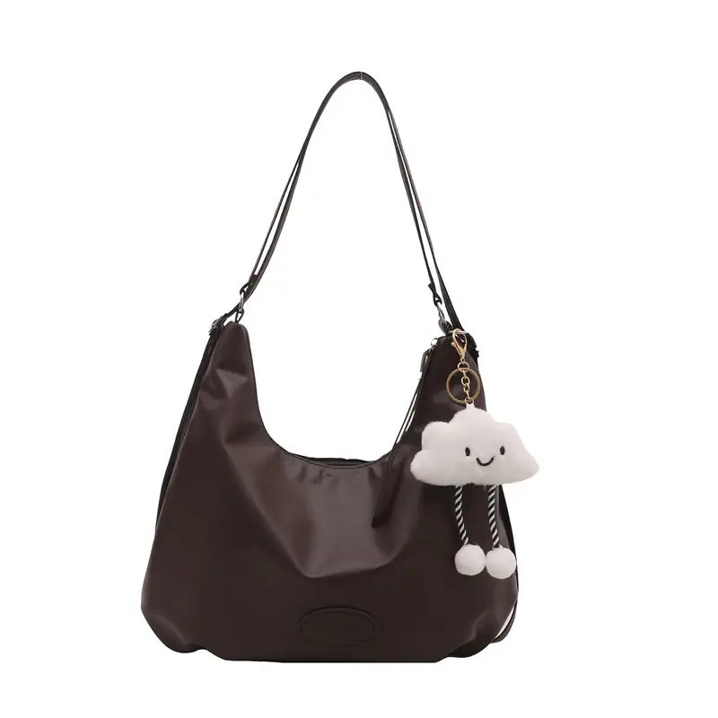 Black Soft PU Shoulder Bag with Cloud Keychain