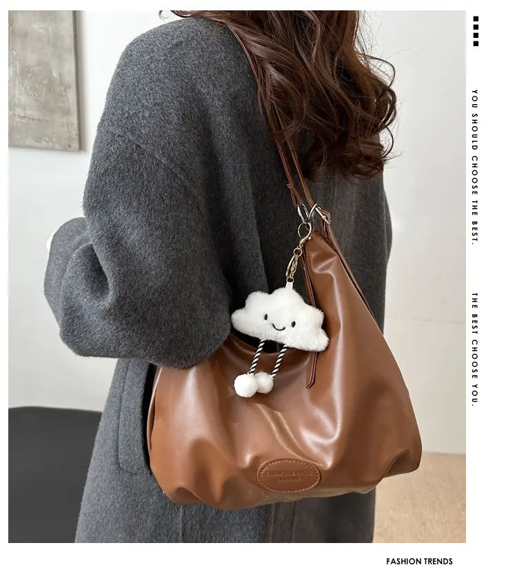 Black Soft PU Shoulder Bag with Cloud Keychain — feature 1