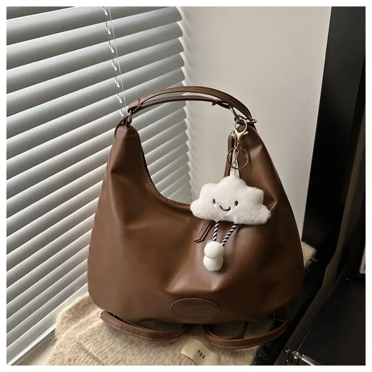 Black Soft PU Shoulder Bag with Cloud Keychain — feature 11
