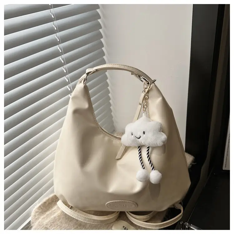 Black Soft PU Shoulder Bag with Cloud Keychain — feature 13