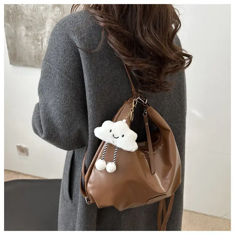 Black Soft PU Shoulder Bag with Cloud Keychain — feature 19