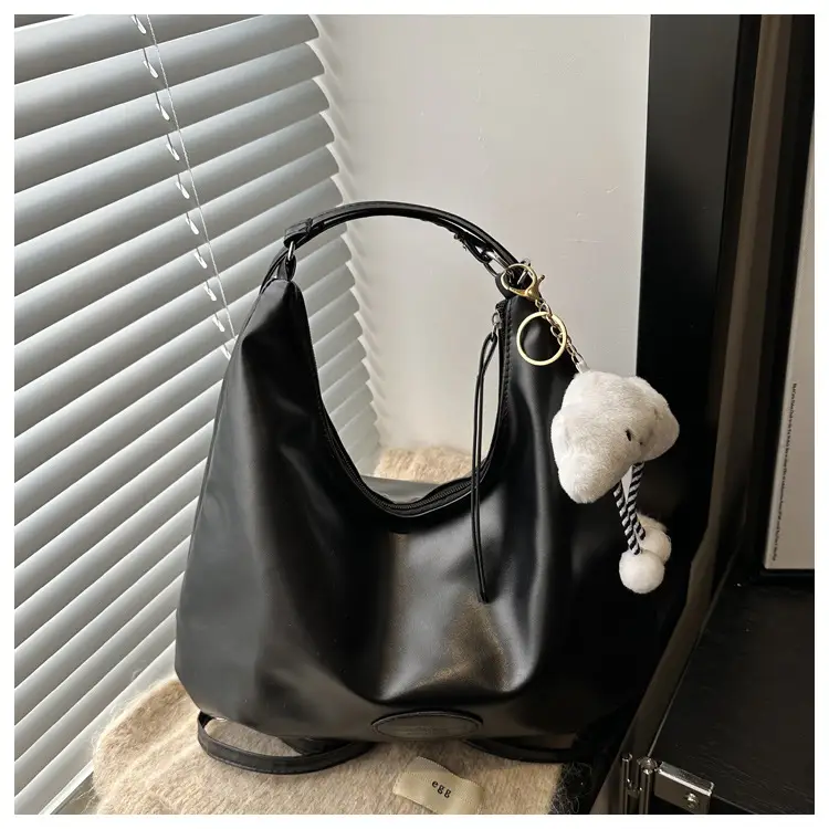 Black Soft PU Shoulder Bag with Cloud Keychain — feature 9