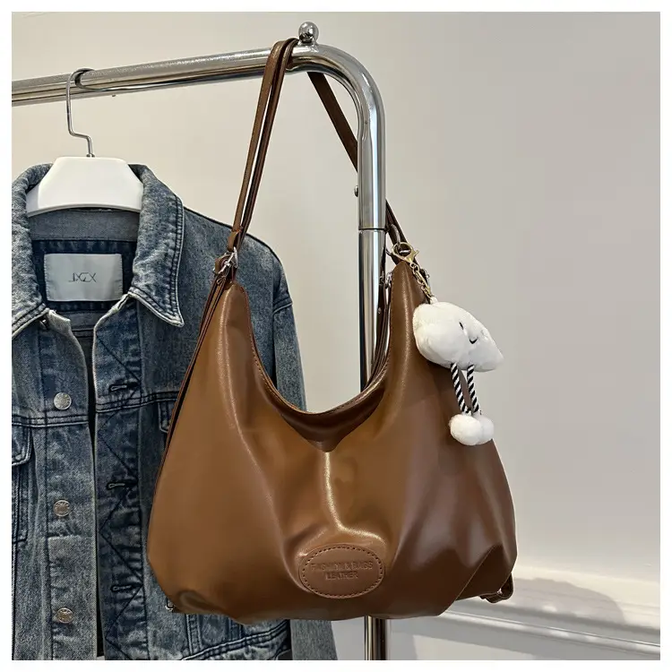Black Soft PU Shoulder Bag with Cloud Keychain