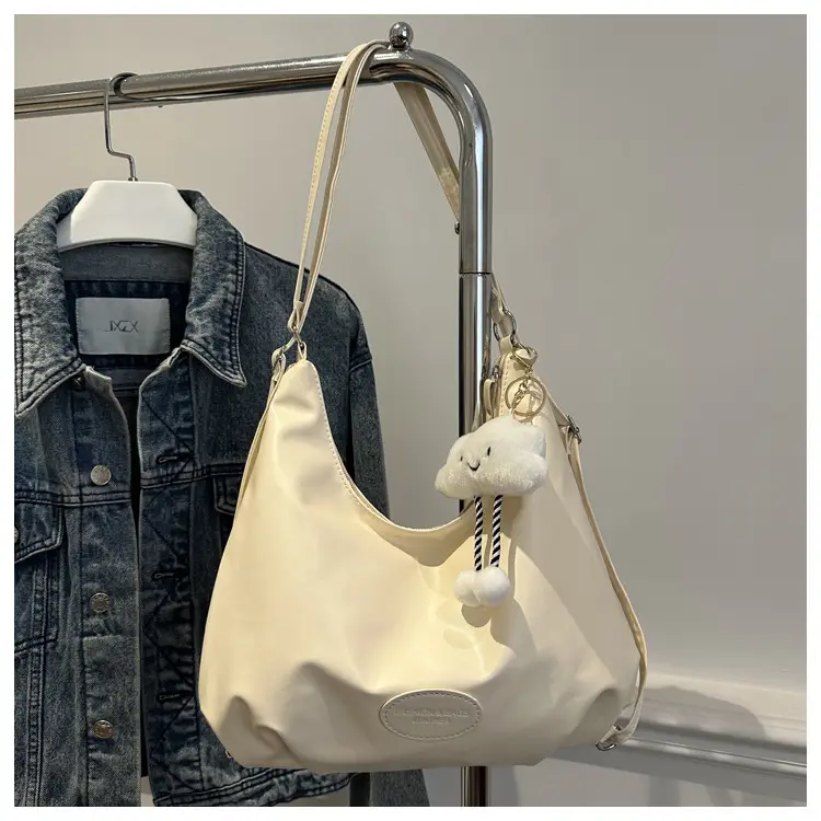 Black Soft PU Shoulder Bag with Cloud Keychain