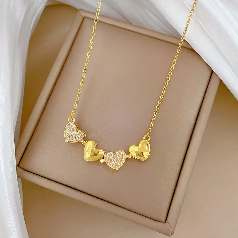 Titanium Steel Women's Diamond Heart Clavicle Necklace — feature 12