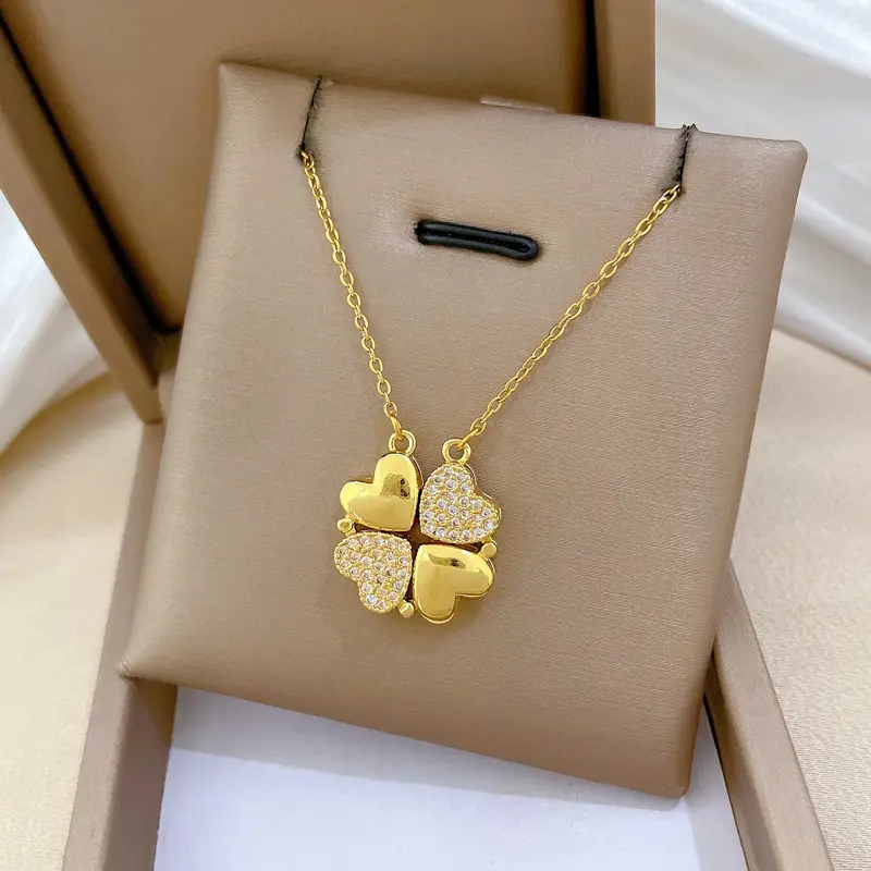 Titanium Steel Women's Diamond Heart Clavicle Necklace — feature 7
