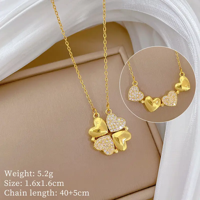 Titanium Steel Women's Diamond Heart Clavicle Necklace — feature 2
