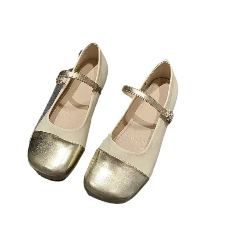 Women's Gold & Beige Mary Jane Flat Shoes 2024 - Image 6