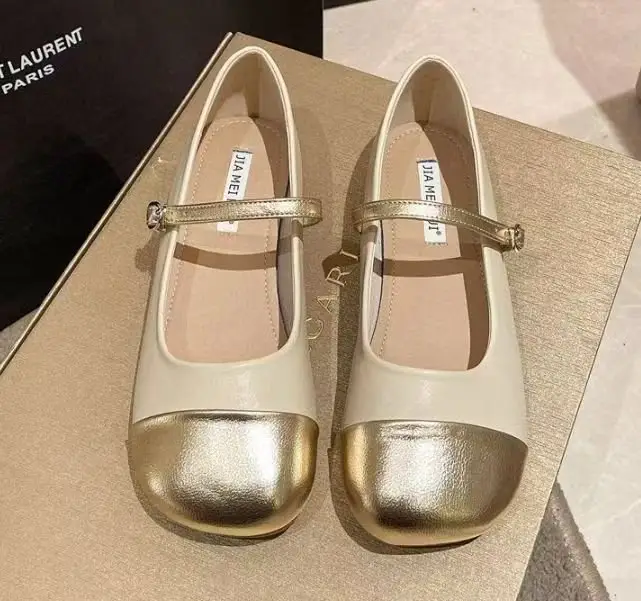 Women's Gold & Beige Mary Jane Flat Shoes 2024 — feature 4