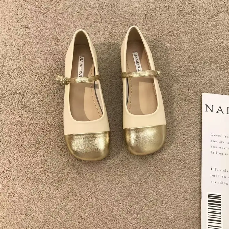 Women's Gold & Beige Mary Jane Flat Shoes 2024 — feature 5