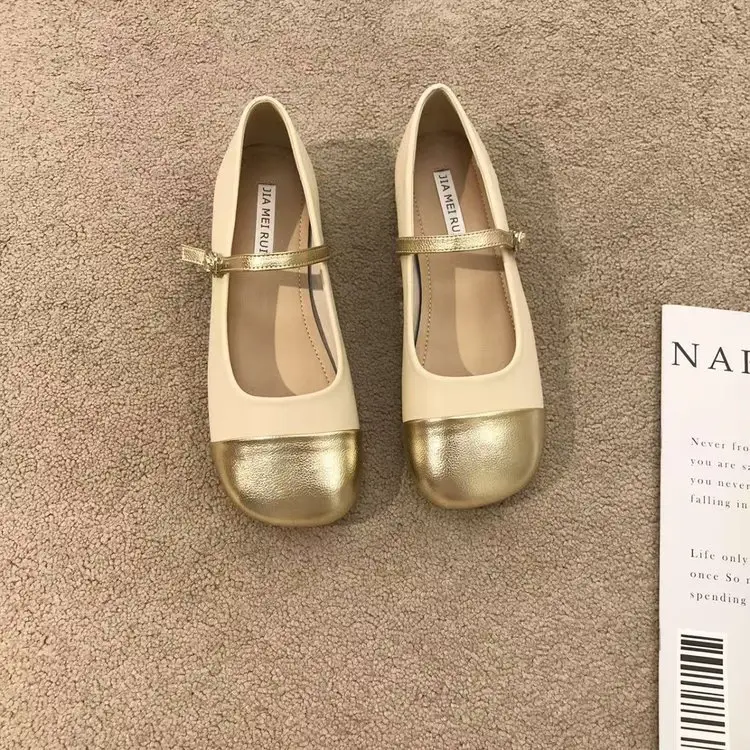 Women's Gold & Beige Mary Jane Flat Shoes 2024 — feature 8