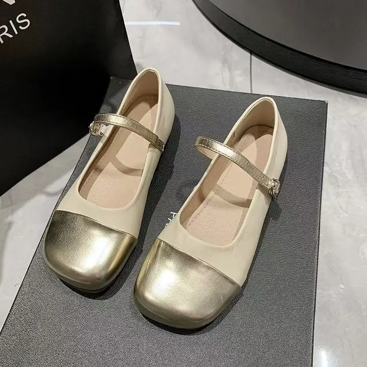 Women's Gold & Beige Mary Jane Flat Shoes 2024 — feature 9